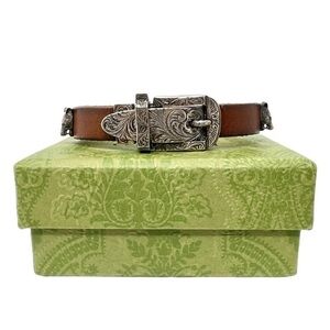 Gucci Forest Collection Leather Bracelet 925 Sterling Silver Size 17 Full Set